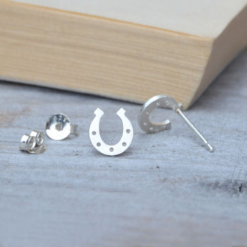 Lucky Horseshoe Earring Studs In Sterling Silver, 2 of 5