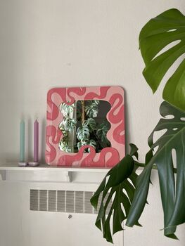 Statement Wavy Ripple Mirror In Pink And Raspberry, 5 of 9