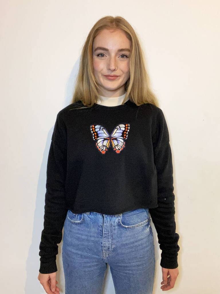 Oversized Black Embroidered Butterfly Jumper By Lint & Thread