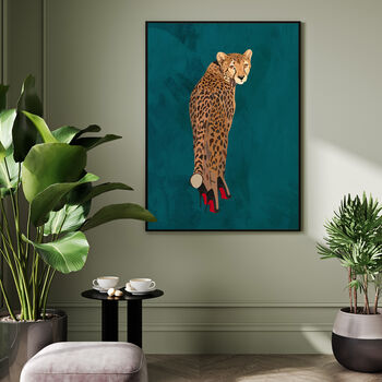 Custom Personalised Cheetah Wearing Heels Art Print, 5 of 8