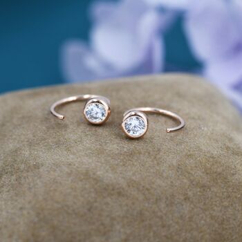 Sterling Silver Crystal Cz Huggie Hoop Earrings, 5 of 12
