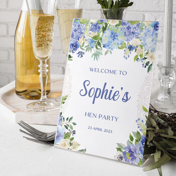 Hen Party Blue Floral Serene Sign And Photobooth Frame, 4 of 4
