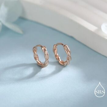 Sterling Silver Dainty Hoop Earrings With Braided Details, 7 of 11