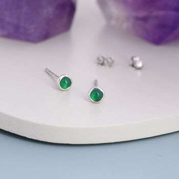 Green Onyx Stud Earrings In Sterling Silver, 6 of 11