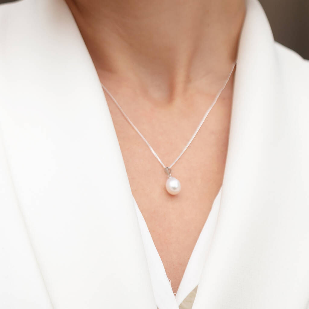 White Drop Pearl Pendant On Sterling Silver Chain, 1 of 3