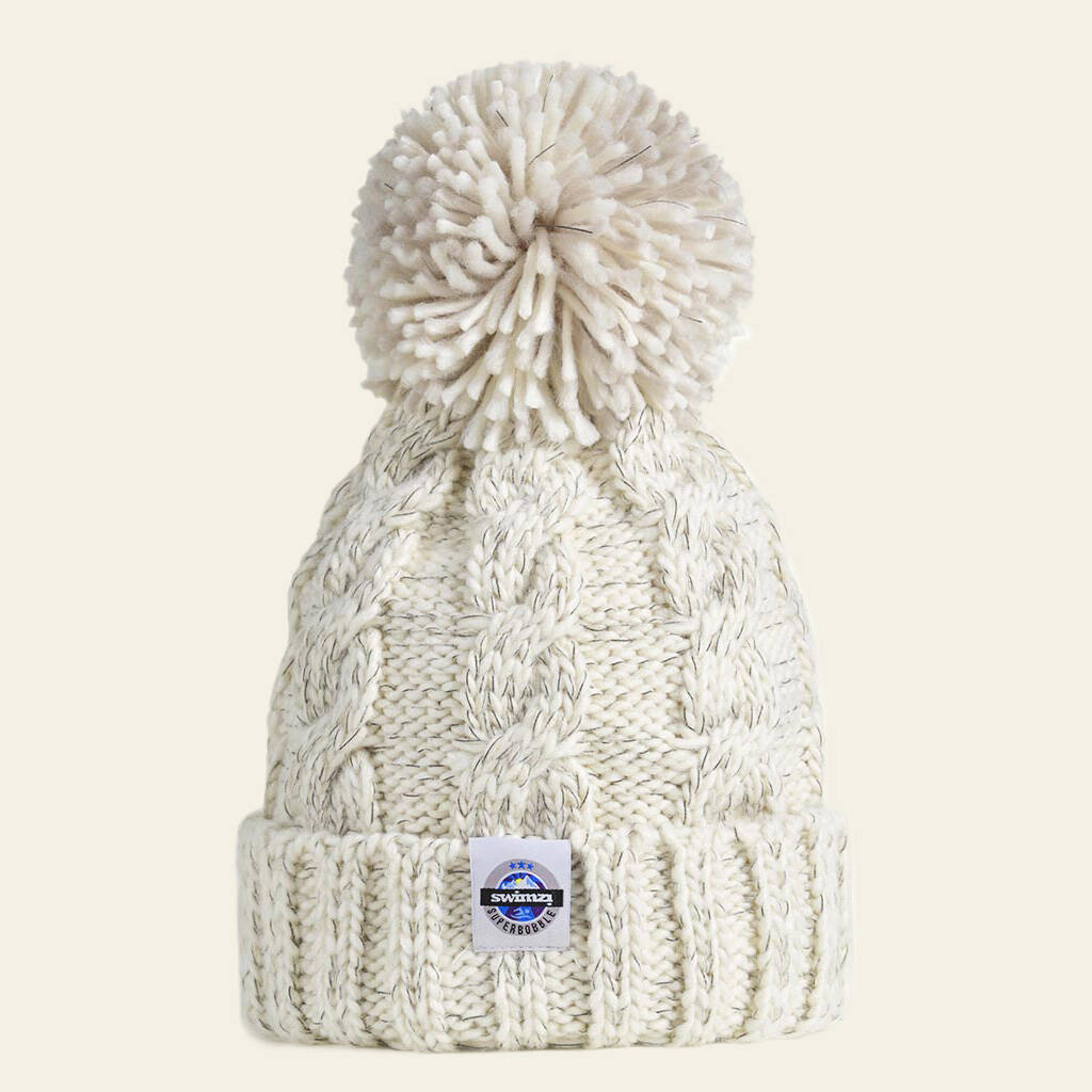 Oatmeal Cable Reflective Super Bobble Hat By Swimzi