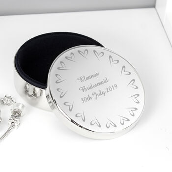 Personalised Small Hearts Round Silver Trinket Box, 4 of 4