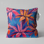 Pink And Orange Flowers On Blue Cushion Cover, thumbnail 1 of 7