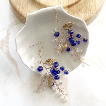 Blue Crystal And Gold Leaf Earrings, 2 of 5