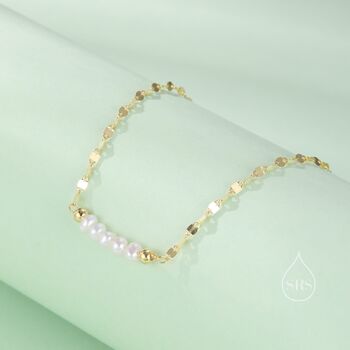 Sterling Silver Pearl Beaded Bracelet With Sparkly Disk Chain, 8 of 12