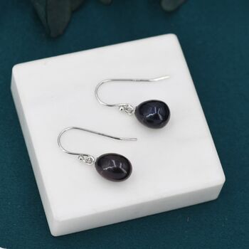 Sterling Silver Freshwater Pearl Huggie Drop Hook Earrings, 2 of 12