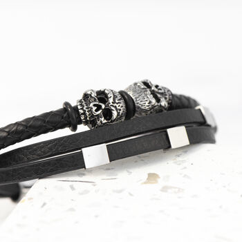 Personalised Men's Skulls Leather Rope Bracelet, 4 of 5