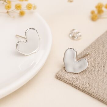 Sterling Silver Hammered Heart Stud Earrings – 12mm, 2 of 7