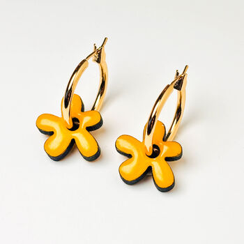 Hand Painted Wood Flower Hoops | Gold Plated | Gift, 6 of 11