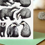 Badgers Watercolour Art Blank Greeting Card, thumbnail 3 of 7