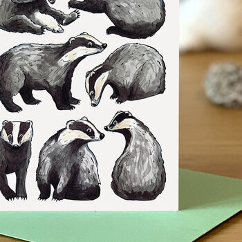 Badgers Watercolour Art Blank Greeting Card, 3 of 7