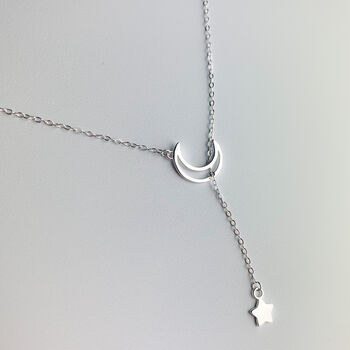 Sterling Silver Moon And Star Threader Necklace, 2 of 5