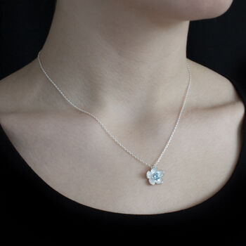 March Birthstone Aquamarine Cz Silver Flower Necklace, 2 of 5