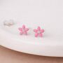 Sterling Silver Pink Forget Me Not Micro Stud Earrings – 4mm, thumbnail 1 of 3