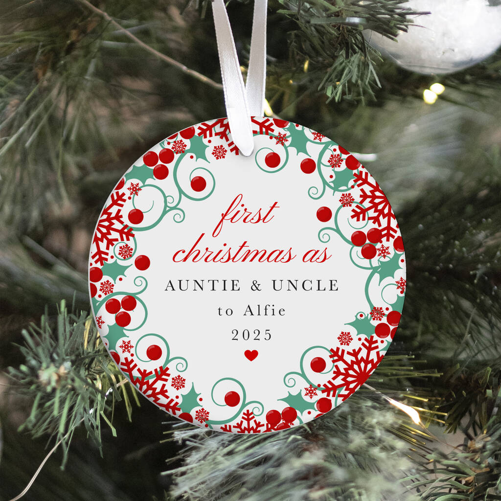 Personalised First Christmas As Auntie And Uncle Ornament, 1 of 7