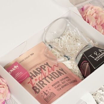 Personalised Glass Mug Happy Birthday Tea Gift Box Hamper, 6 of 9
