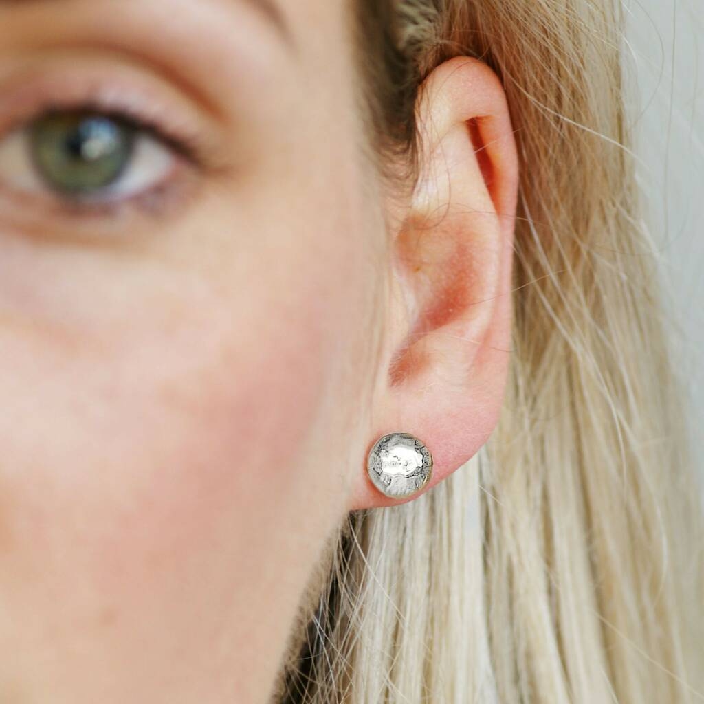 Sterling Silver Hammered Stud Earrings By AMULETTE