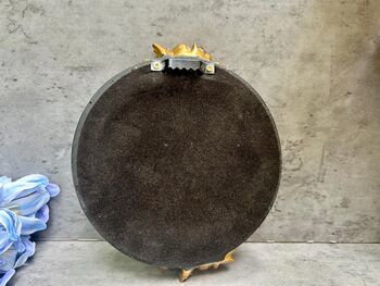 16cm Round Wall Mirror Black Frame With Gold Flower Detail, 8 of 9