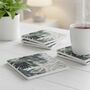 Jungle Leaf Pattern Ceramic Coaster Set Of Four, Available In Green Or Grey, thumbnail 1 of 8