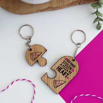 Stole A Pizza My Heart Valentine's Key Ring Set, 4 of 4