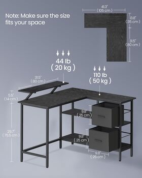 L Shaped Computer Desk With Two Drawers Monitor Stand, 11 of 12