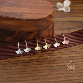 Sterling Silver Tiny Ginkgo Leaf Drop Hook Earrings, 4 of 10