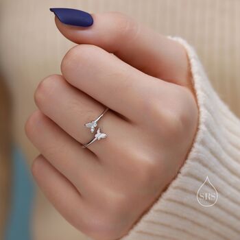 Sterling Silver Double Butterfly Open Ring, 2 of 11