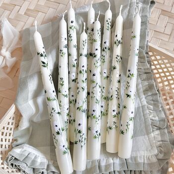 Hand Painted White Anemone Taper Candles, 11 of 12