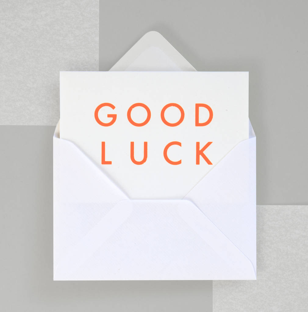 Luxury Handprinted Good Luck Card In Neon Orange