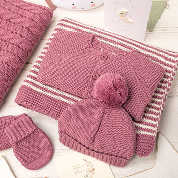 Luxury Baby Girl Dusky Rose And Cream Knitted Gift Box, 4 of 12