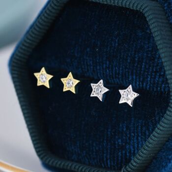 Tiny Cz Star Stud Earrings In Sterling Silver, 3 of 12
