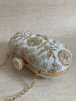 Off White Raw Silk Oval Clutch Bag, 9 of 10