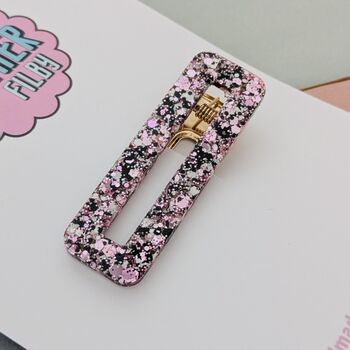 Pink And Black Glitter Hair Clip / Alternative Fashion Barrette / Pastel Goth Resin Slide / Edgy Statement Birthday Gift For Her, 3 of 4