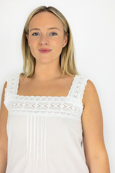 Women's White Cotton Nightdress Lace Chemise, 6 of 7