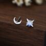 Mismatched Moon And Starburst Stud Earrings In Sterling Silver With Lab Moonstone, thumbnail 6 of 11