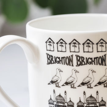 Brighton Beach Huts Illustrated Black And White Mug, 3 of 8