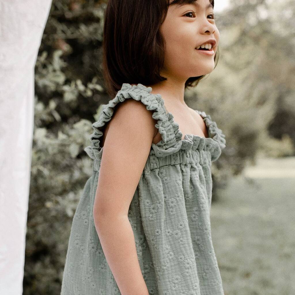 Mint Embroidered Cotton Gauze Children's Dress, 1 of 4
