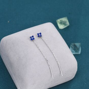 Sterling Silver Sapphire Blue Hydrangea Flower Cz Threader Earrings, 4 of 9