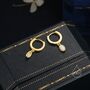 Sterling Silver Dangling Oval White Opal Hoop Earrings, thumbnail 5 of 11
