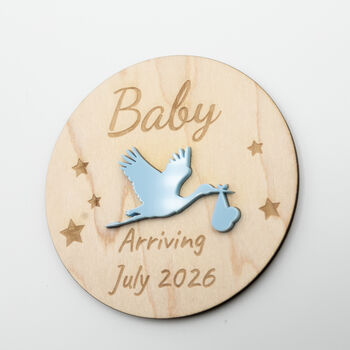 Modern Maple Acrylic Pregnancy Announcement Stork Sign, 9 of 12