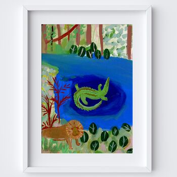 Crocodile And Lion In The Jungle Art Print, 2 of 2