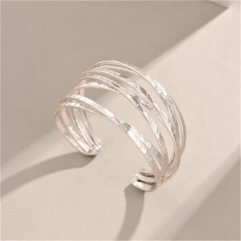 Silver Plated Hammered Multi Band Russian Cuff Bangle, 6 of 9