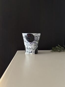 Handmade Porcelain Tumbler With Asemic Script And Graphic Marks, 3 of 5