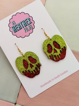 Poison Apple Glitter Statement Earrings / Dark Fairytale Jewellery Small Sparkly Evil Queen Earrings / Spooky Jewellery, 6 of 8
