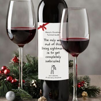 Personalised Funny Christmas Survival Wine Label, 3 of 4